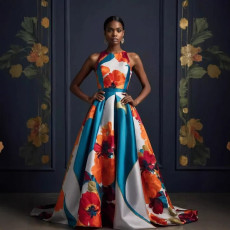 Sleeveless Print Big Swing Maxi Dress GXRF-QC122