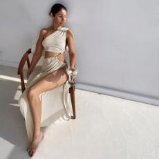 Single Shoulder High Split Maix Dress GXRF-QC025