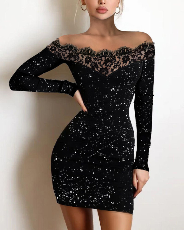 Plus Size Lace Hollow Out Mini Dress GXRF-QC065