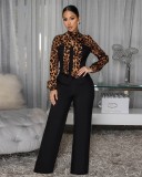 Leopard Print Tie Up Jumpsuit OSM-4494