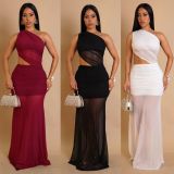 Solid Color Single Shoulder Maxi Dress GTYZ-7590