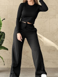 Solid Color Long Sleeve Pants Loungewear Suit YH-9020