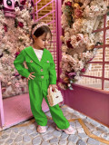 Kids Girls Solid Blazer Two Piece Pants Set GYAY-8139
