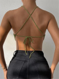 Tie Up Halterneck Backless Knits Tank Tops GZYF-1009