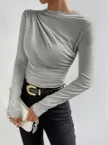 Long Sleeve Ruched T Shirt GZYF-1007