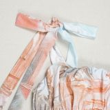 Casual Print Ruched  Sling Tops Pants Suit GTYZ-7588