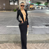 Deep V Neck Hollow Out Maxi Dress XEF-K25D83857