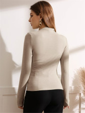 Pleated Solid Color T Shirt GZYF-1076
