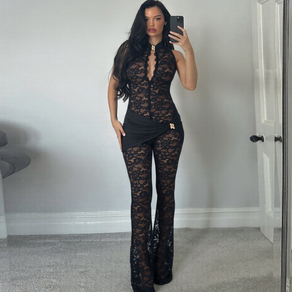 Lace Patchwork Sleeveless Jumpsuit XEF-K25Q83091