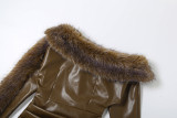 PU Leather Fur Patchwork Mini Dress XEF-K25D81955
