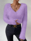 Solid Color V Neck Sweater GZYF-1105