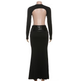 Deep V Neck Hollow Out Maxi Dress XEF-K25D83857