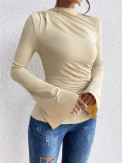 Flare Sleeve Solid Color T Shirt GZYF-1170