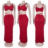 Solid Color Wrap Chest Two Piece Skirt Set GTYZ-7584