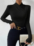 Solid Color Cross Ruched T Shirts GZYF-1033