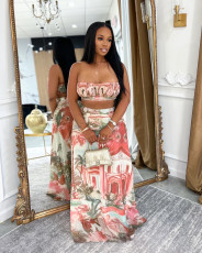 Strapless Chiffon Print Long Skirt Two-Piece Set GTYZ-7587