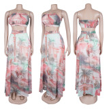 Strapless Chiffon Print Long Skirt Two-Piece Set GTYZ-7587