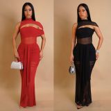Hollow Out Mesh Ruched Dress 2 Piece Set GTYZ-7583