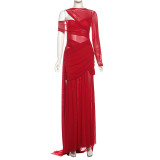 Single Shoulder Long Sleeve Maxi Dress XEF-K25D82042