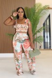 Casual Print Ruched  Sling Tops Pants Suit GTYZ-7588