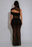 Hollow Out Mesh Ruched Dress 2 Piece Set GTYZ-7583