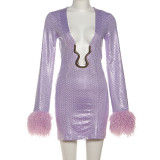 Deep V Neck Sequin Mini Dress XEF-K25D82068