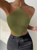 Tie Up Halterneck Backless Knits Tank Tops GZYF-1009
