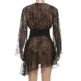 V Neck Lace Patchwork Skirt Suit XEF-K25S82803