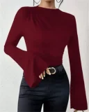 Flare Sleeve Solid Color T Shirt GZYF-1170