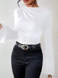 Flare Sleeve Solid Color T Shirt GZYF-1170