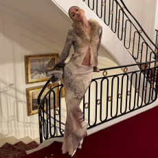 Fur Neck Print Two Piece Skirts Set XEF-K25S84126