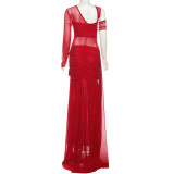 Single Shoulder Long Sleeve Maxi Dress XEF-K25D82042