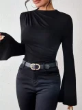 Flare Sleeve Solid Color T Shirt GZYF-1170