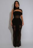 Hollow Out Mesh Ruched Dress 2 Piece Set GTYZ-7583