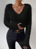 Solid Color V Neck Sweater GZYF-1105