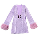 Deep V Neck Sequin Mini Dress XEF-K25D82068