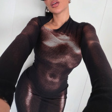 Long Sleeve Slash Neck Long Dress XEF-K25D82024