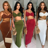 Solid Color Wrap Chest Two Piece Skirt Set GTYZ-7584