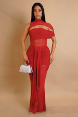 Hollow Out Mesh Ruched Dress 2 Piece Set GTYZ-7583