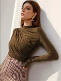 Pleated Solid Color T Shirt GZYF-1076