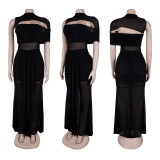 Hollow Out Mesh Ruched Dress 2 Piece Set GTYZ-7583
