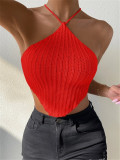 Tie Up Halterneck Backless Knits Tank Tops GZYF-1009