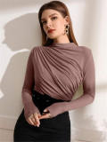 Pleated Solid Color T Shirt GZYF-1076