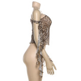 Leopard Print Slash Shoulder Tops GZJQ-K25L83808