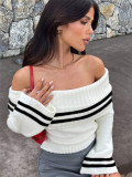 Flare Sleeve Knits Off Shoulder Sweater GZYF-1161