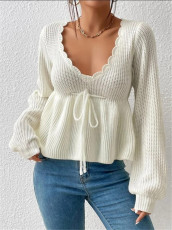 Tie Up Ruffles Knits Sweater GZYF-1058