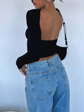 Long Sleeve Backless Tops GZYF-1133