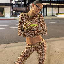 Letter Leopard Print Two Piece Pants Set GZJQ-K25S83878