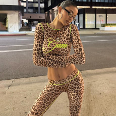 Letter Leopard Print Two Piece Pants Set GZJQ-K25S83878