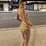 Letter Leopard Print Two Piece Pants Set GZJQ-K25S83878